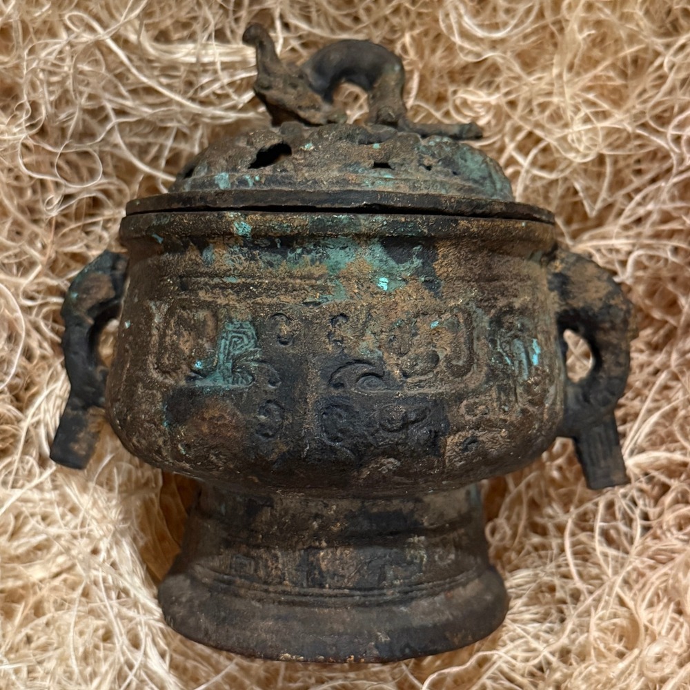 Antique Japanese Bronze or Cast Iron Incense Censer Snake Serpent or Dragon